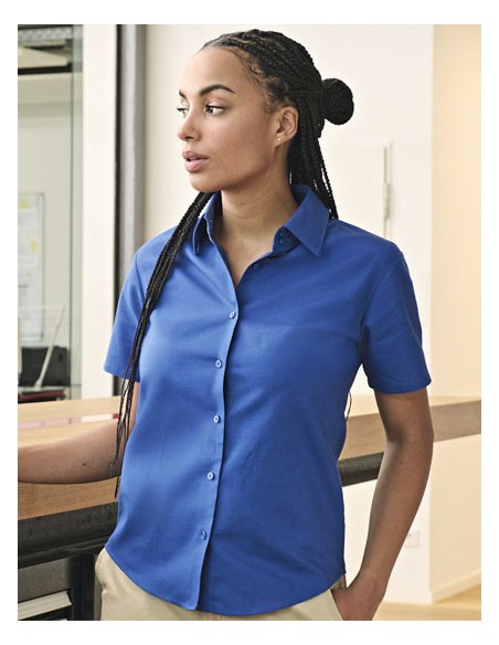 RUS-0R933F0-Ladies' Short Sleeve Tailored Oxford Shirt 2